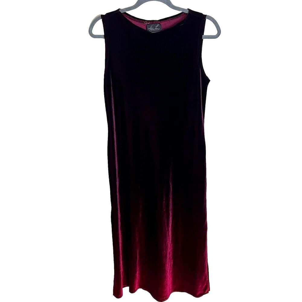 VINTAGE Kathie Lee Maxi Dress Women's Smallโ Sleeveless Slit Burgundy Red Ombre
